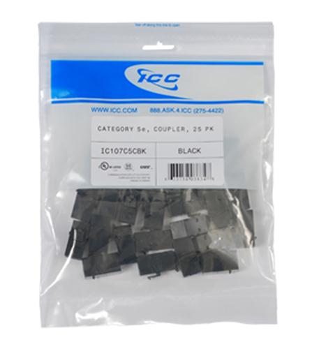  Icc IC107C5CBK Module, Coupler, Cat 5e 25 Pk, Black 