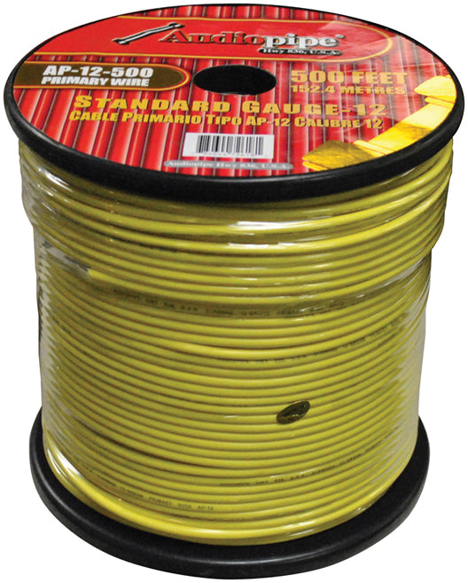  Audiopipe AP12500YW 12 Gauge 500Ft Primary Wire Yellow 