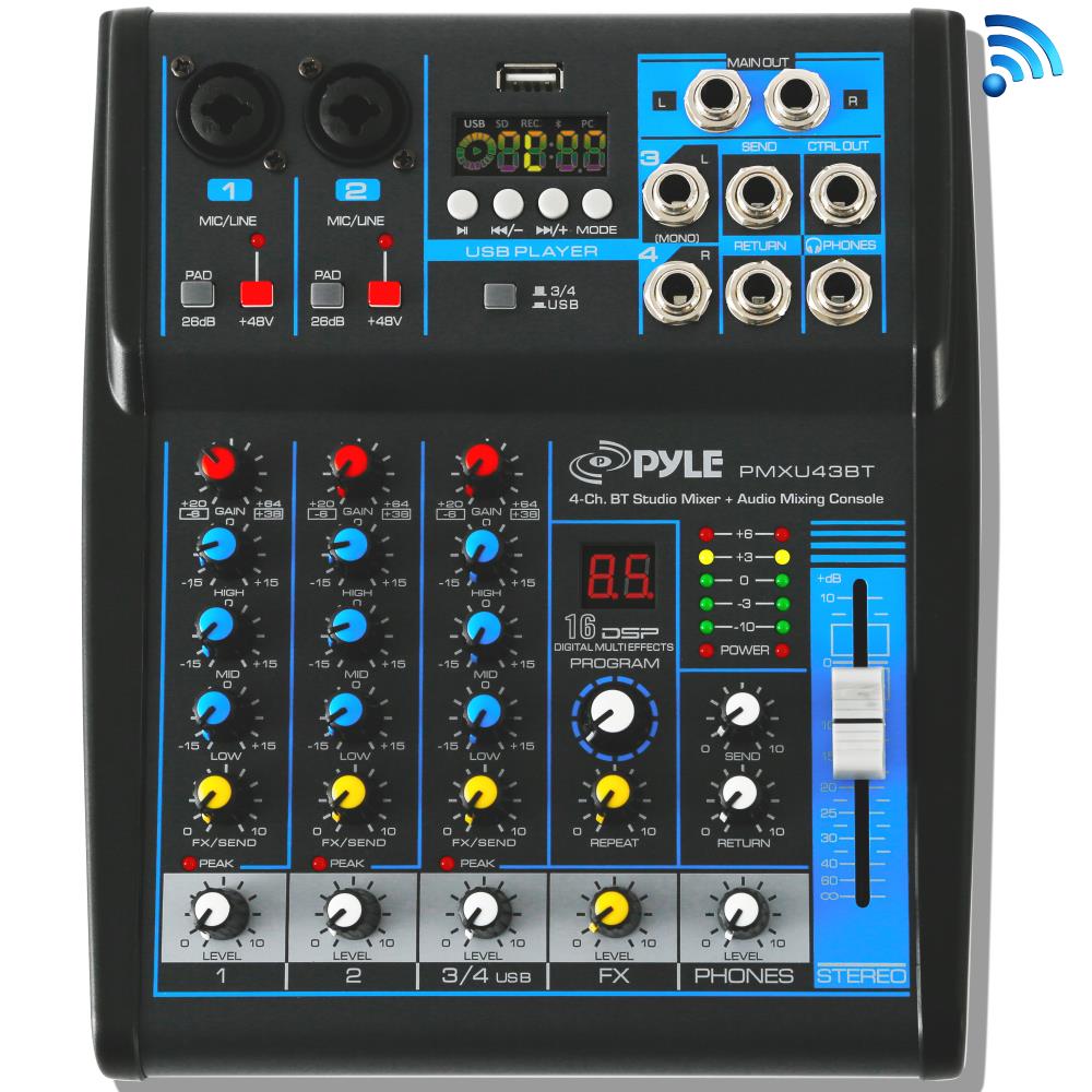  Pyle PMXU43BT 4-Channel Bluetooth Studio Mixer 