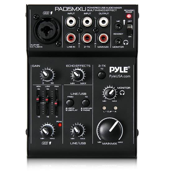  Pyle PAD15MXU 3-Channel USB Audio/Sound Mixer Recording Interface w/Battery 