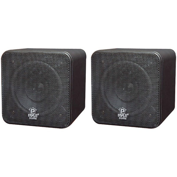  Pyle PCB4BK 4" 200 Watt Mini Cube Black Bookshelf Speaker Pair 