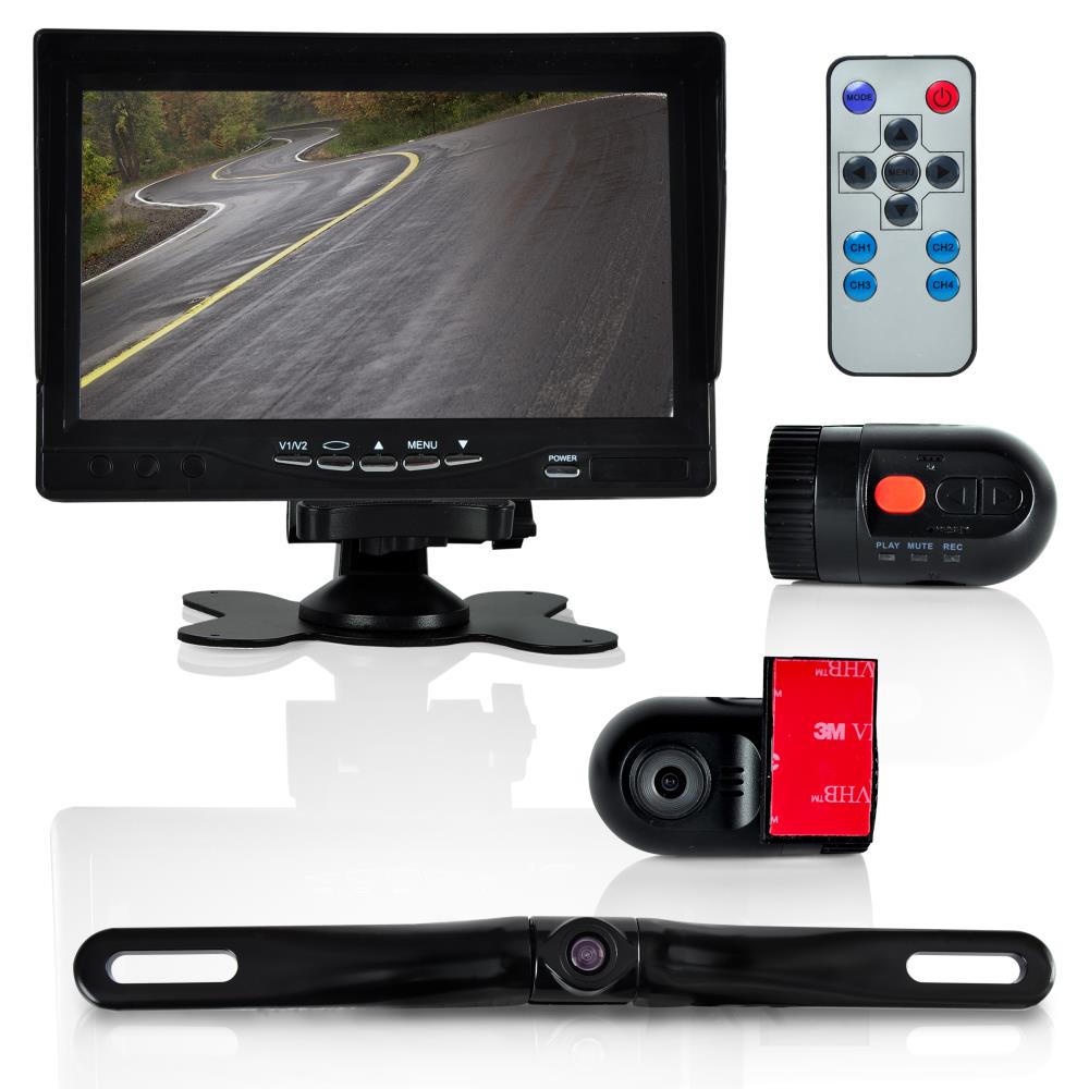  Pyle PLCMDVR72 Monitor System w/ 2 Interior DVR Dash Cams & License-Plate Camera 