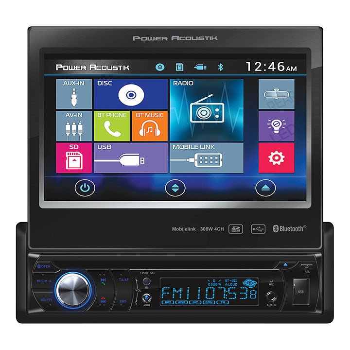  Power Acoustik PD724B S. Din 7" Flip out AM/FM/CD/DVD/USB/BT Remote 