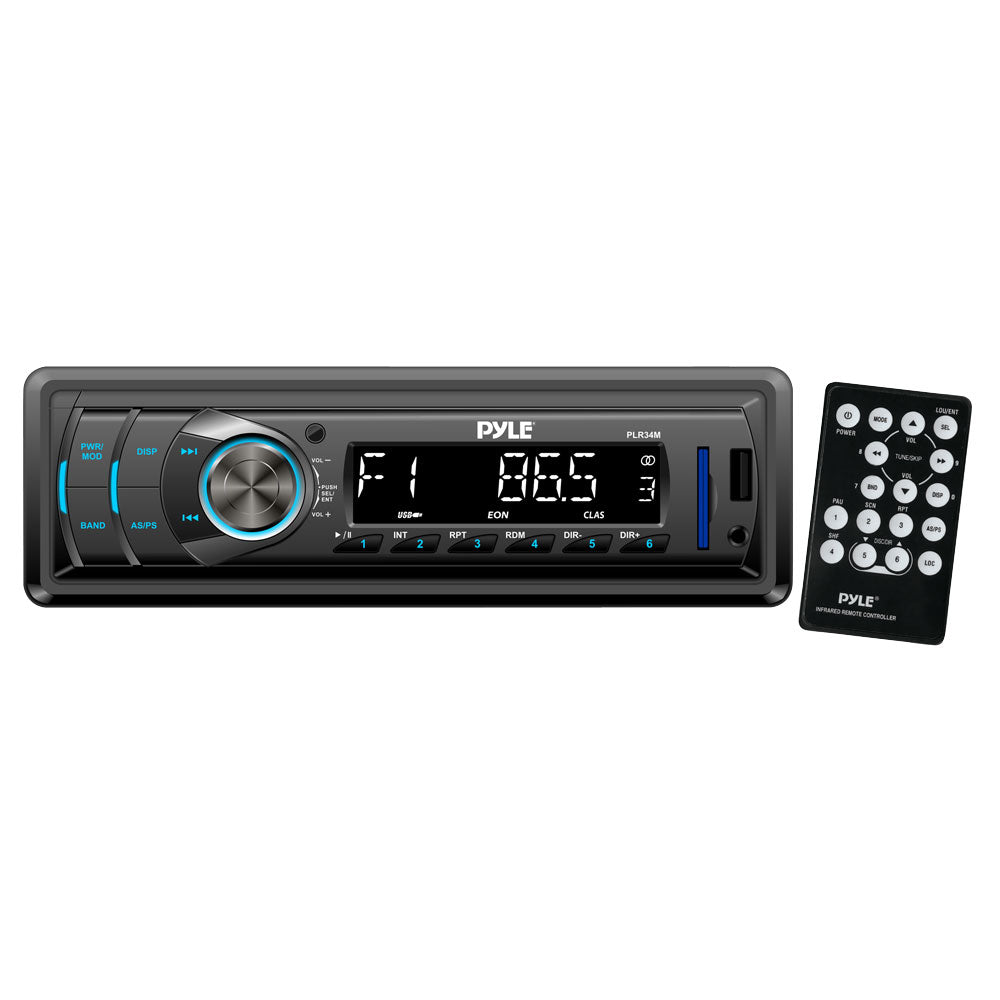  Pyle PLR34M In-Dash Stereo Radio Headunit Receiver, USB/SD Readers, AUX Input, MP3 Playback, Remote Control, Single DIN 