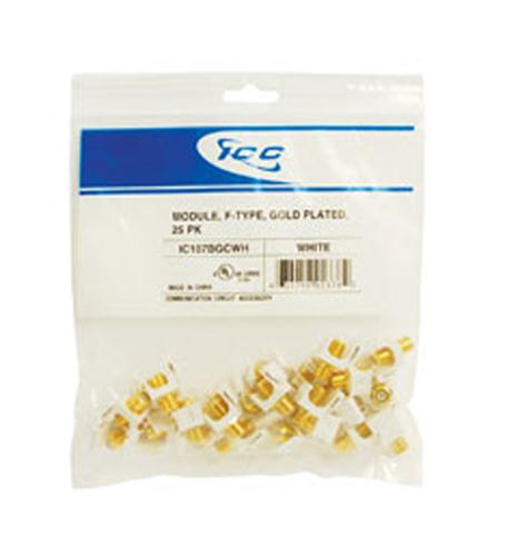  Icc IC107BGCWH Module, F-type, Gold Plated, 25 Pk White 