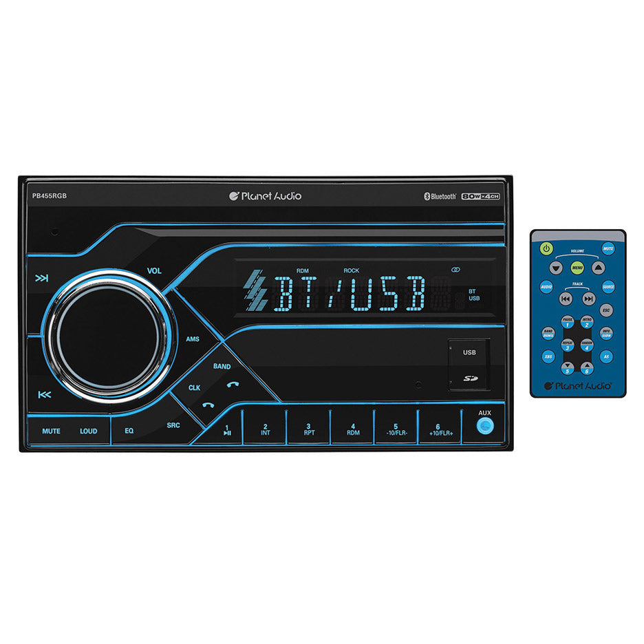  Planet Audio PB455RGB DDin Digital Media Receiver AM/FM Bluetooth USB Front Aux 