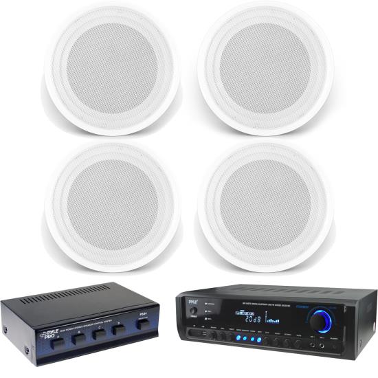  Four 8'' Speaker Flush Mount System w/ MP3 Bluetooth Receiver Radio w/ switch 