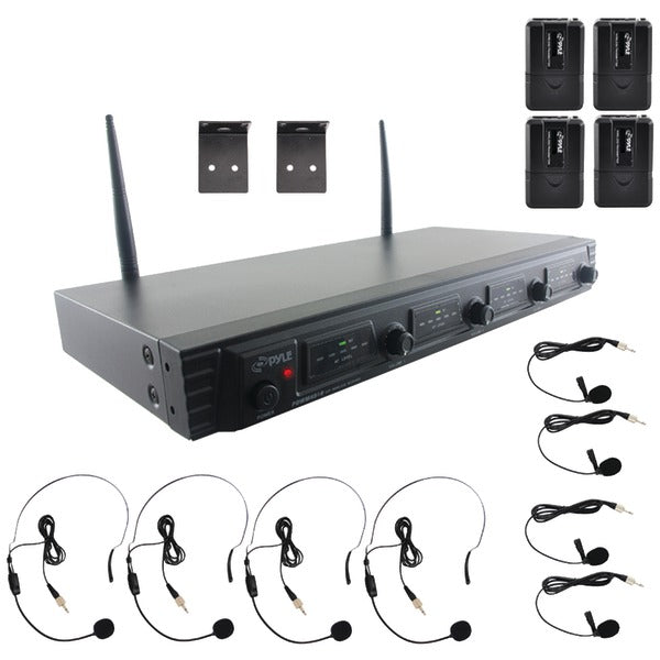  Pyle PDWM4560 UHF Quad Channel Fixed Frequency Wireless 8 Microphone System 