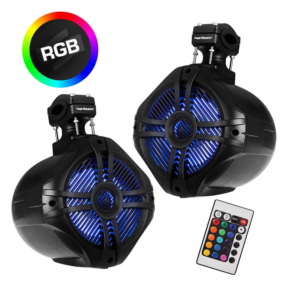  Power Acoustik MWT80BL Marine 8" 2-Way Wakeboard Speakers w/RGB LED 