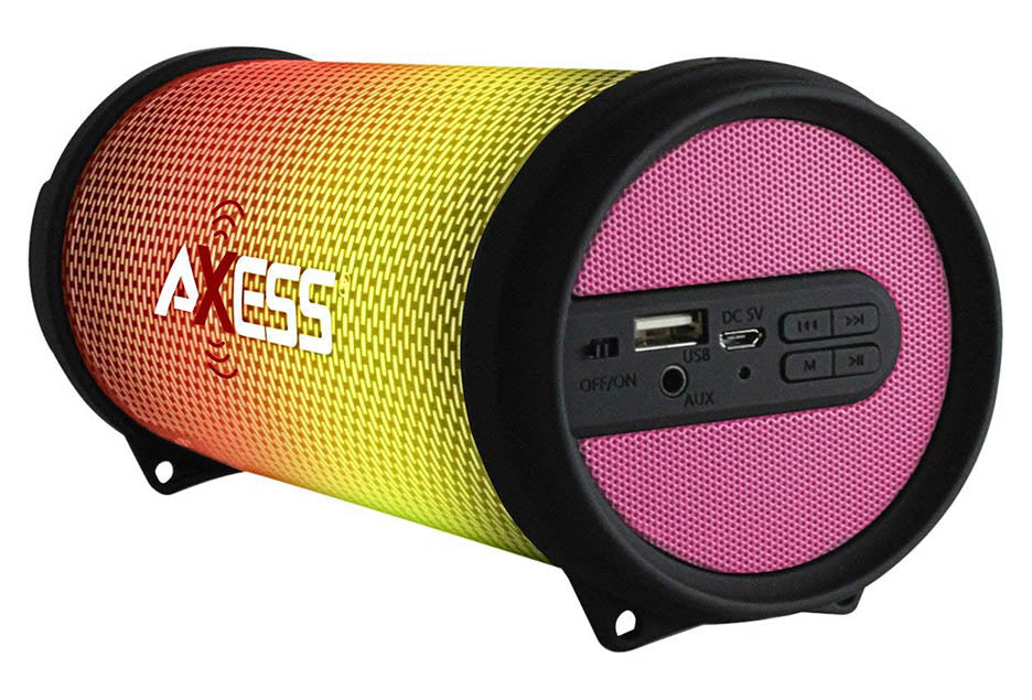  AXESS SPBL1043PK Vibrant Plus Bluetooth Speaker with Disco LED Lights In Pink 