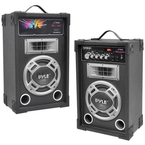  Pyle PSUFM835A Dual 800 Watt Disco Jam Powered Two-Way PA Speaker System w/ USB/SD Card Readers, FM Radio, 3.5 mm AUX Input 