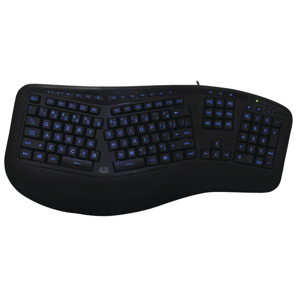  Adesso AKB-150EB Tru-Form 150 3-Color Illuminated Ergonomic Keyboard 