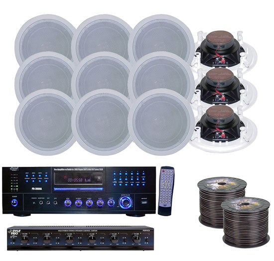  6 Room Home In-Ceiling Speakers W/DVD/MP3 Amp System 