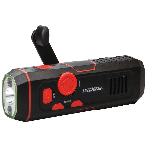  Life+Gear LG38-60675-RED 120-Lumen Stormproof USB Crank Flashlight & Radio 