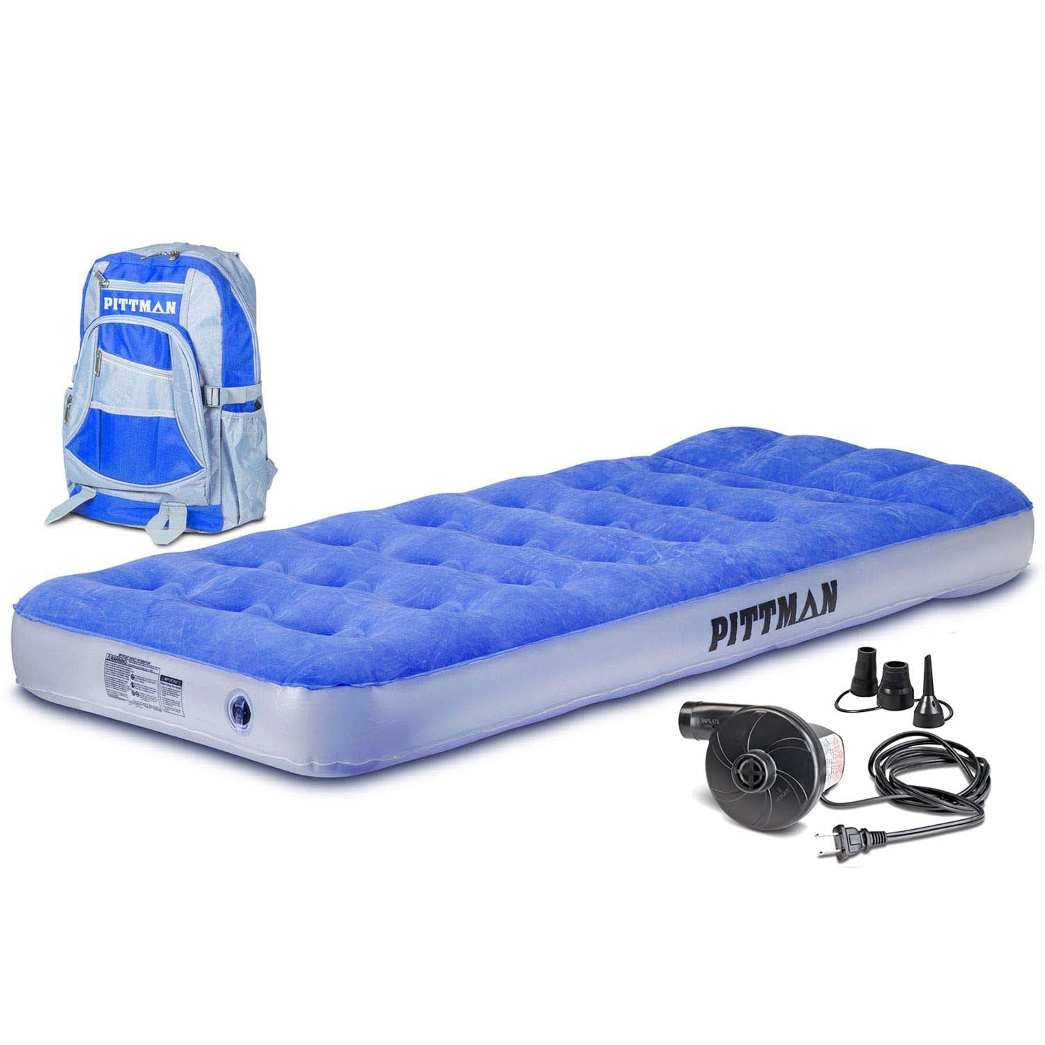  Pittman PPIBLUKIDMAT Kid's Twin Air Mattress Blue w/ Battery Powered Air Pump 