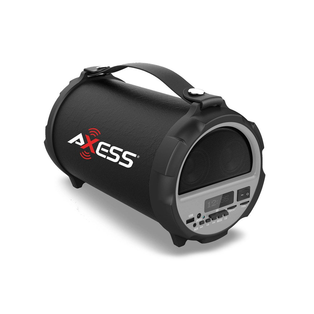  Axess SPBT1037GY Bluetooth Hi-Fi Cylinder Loud Speaker 4 Inch Sub SD Card USB AUX Inputs Gray 