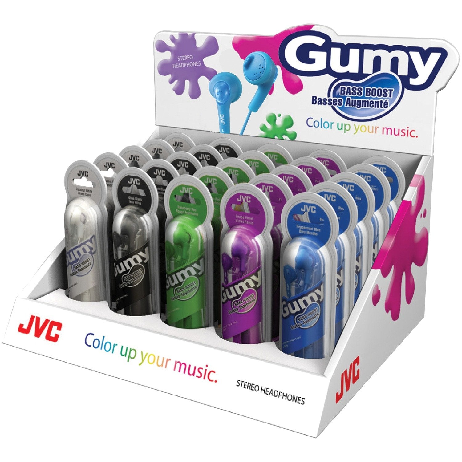  JVC HAF160CT Gumy Earbuds Countertop Display, 25 ct 