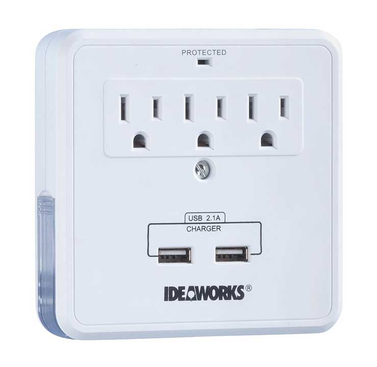  Ideaworks JB7476 Smartphone Charging Station W/USB Outlet Multiplier Dual Surge Protector 