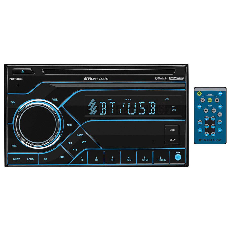  Planet Audio PB475RGB DDin MP3/CD/AM/FM Receiver Bluetooth Multi Color Display 