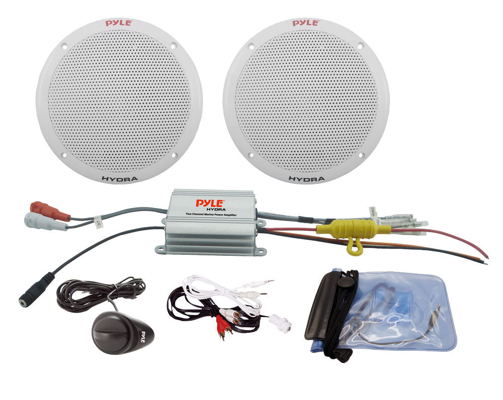  Pyle PLMRKT2A Marine 6.5" Speaker System 2CH Amp 400W Aux Phone Connector White 