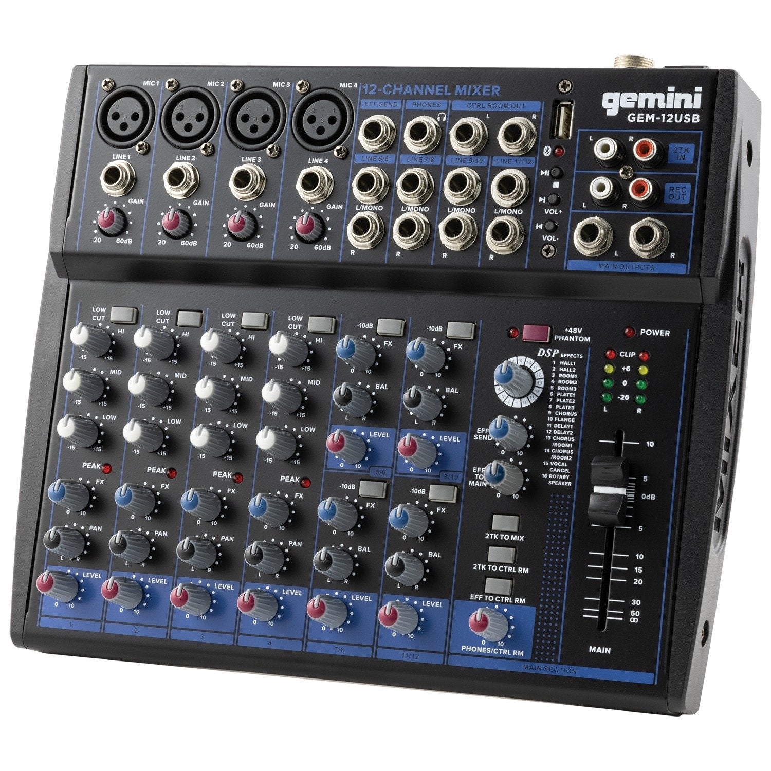  Gemini GEM-12USB Compact 12-Channel Bluetooth Mixer 