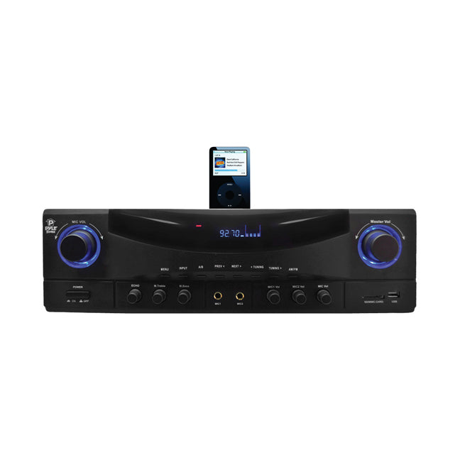  Pyle PT4601AIU 500 Watt Stereo Receiver AM-FM Tuner/USB/SD/Ipod Docking Station & Subwoofer Control 