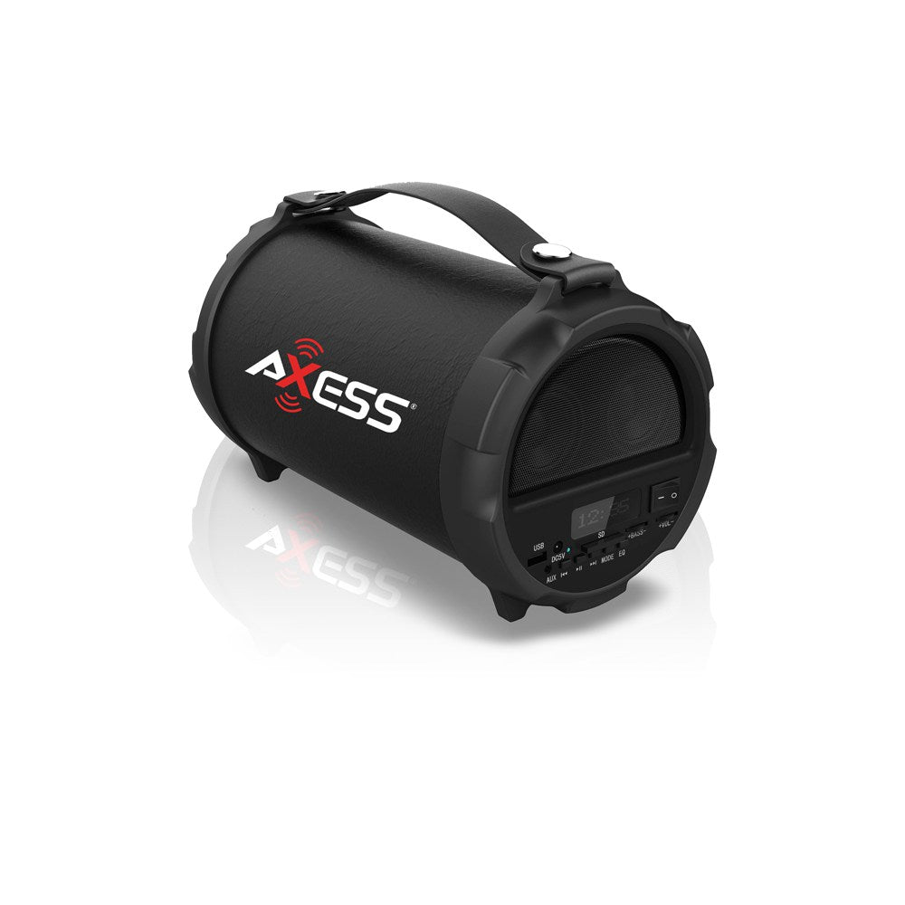  Axess SPBT1037BK Bluetooth Hi-Fi Cylinder Loud Speaker 4 Inch Sub Vibrating Disk SD Card USB AUX Inputs Black 