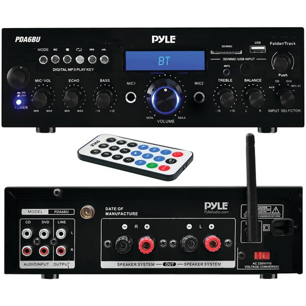  Pyle PDA6BU 200 Watt Bluetooth Stereo Amplifier Receiver with Remote Control and FM Antenna 