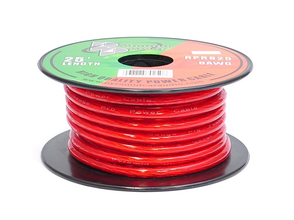  Pyramid RPR825 8 Gauge 25 FT. Red Gold Wire 