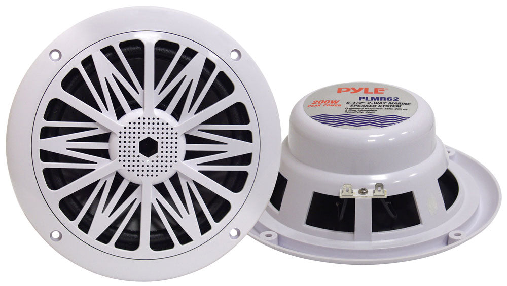  Pyle PLMR62 Dual 6.5'' Water Resistant Marine Speakers, 2-Way Full Range Stereo Sound, Built-in Tweeters, 200 Watt, White (Pair) 