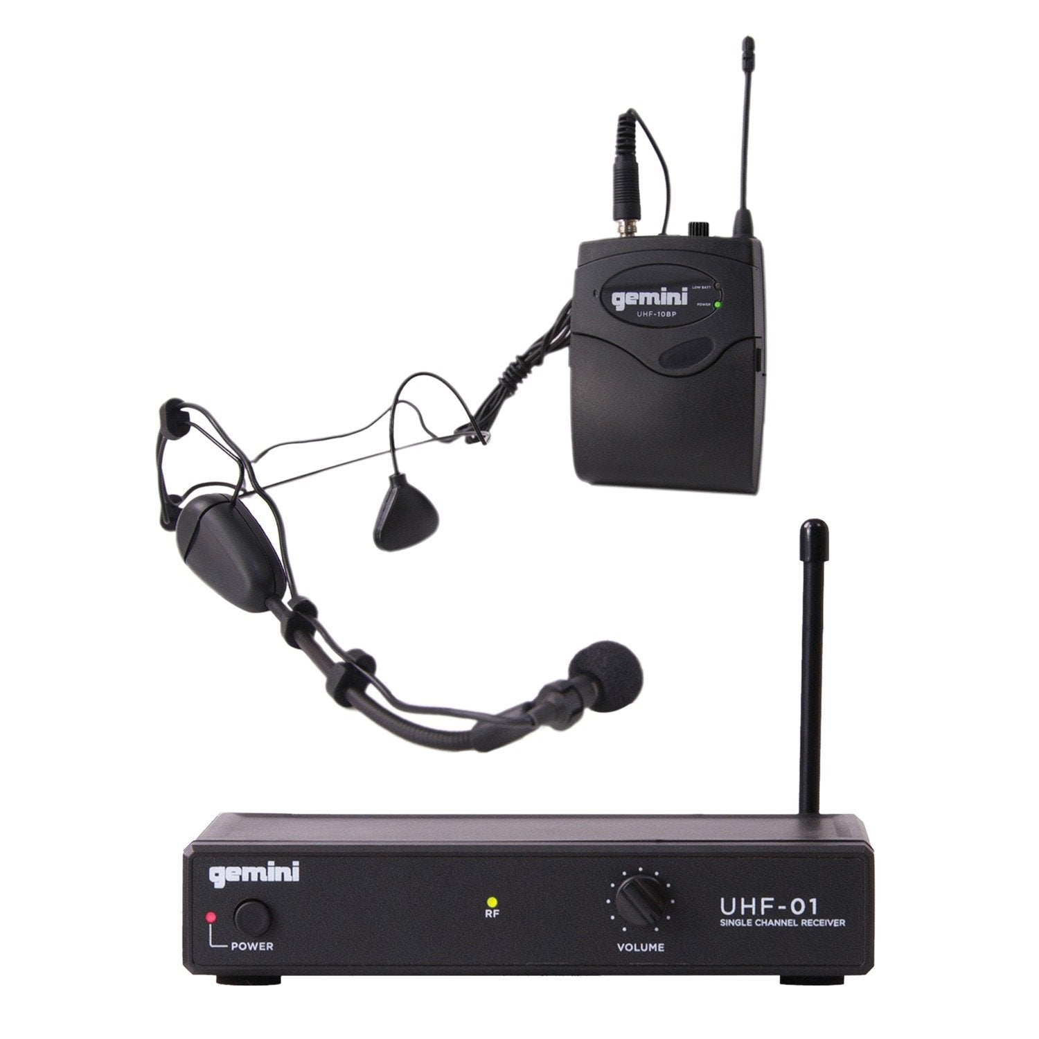  Gemini UHF-01HL-F2 Single-Channel UHF Wireless Mic Sys. w/Headset&Lavaliere Mics 