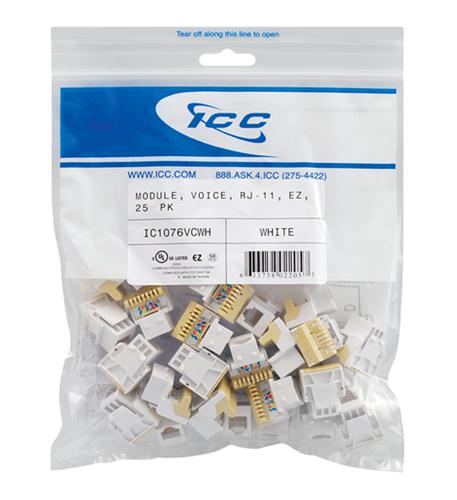  Icc CAT3JK6PKWH Ic1076vcwh - 25pk Cat3 Jck 6con. - White 