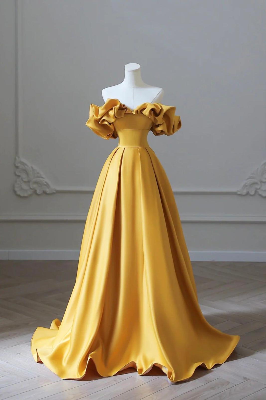 Gold Satin Prom Dresses Off the Shoulder Ball Gown Corset Back FD2623B