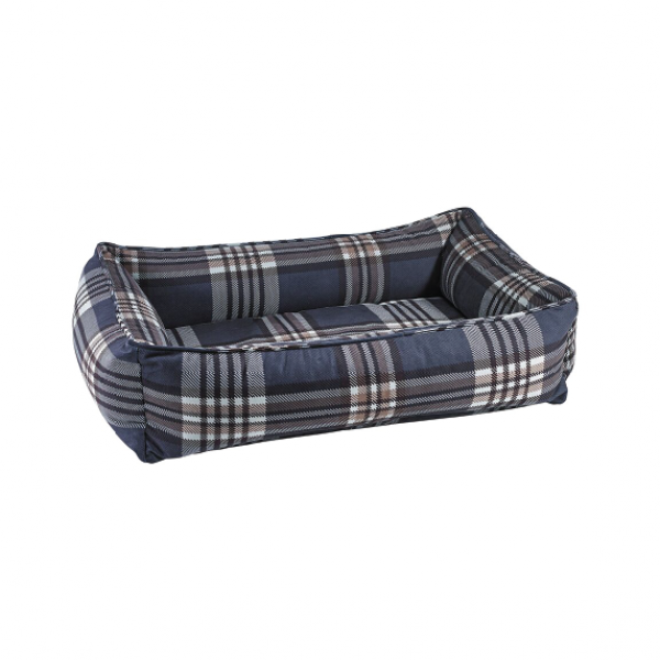 Bowsers Urban Lounger Dog Bed Microvelvet Greystone Tartan