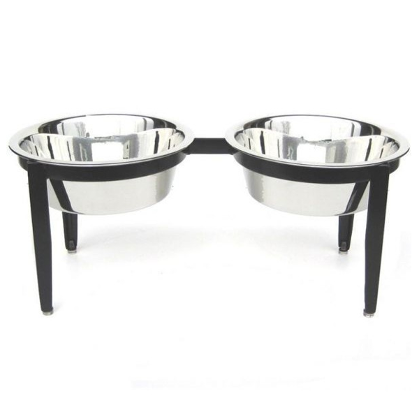 Pets Stop Vision Indoor/Outdoor Double Diner Pet Bowl Set Black