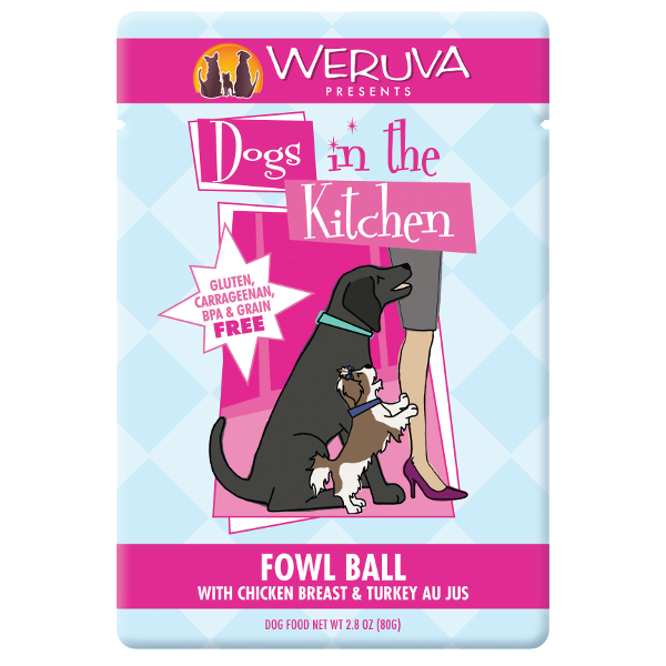 Weruva Dogs in the Kitchen Fowl Ball with Chicken Breast & Turkey Au Jus Grain-Free Dog Food Pouches 2.8 oz