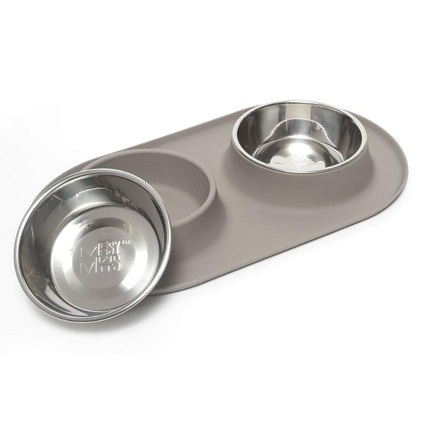 Messy Mutts Silicone Double Feeder Dog Bowl Gray