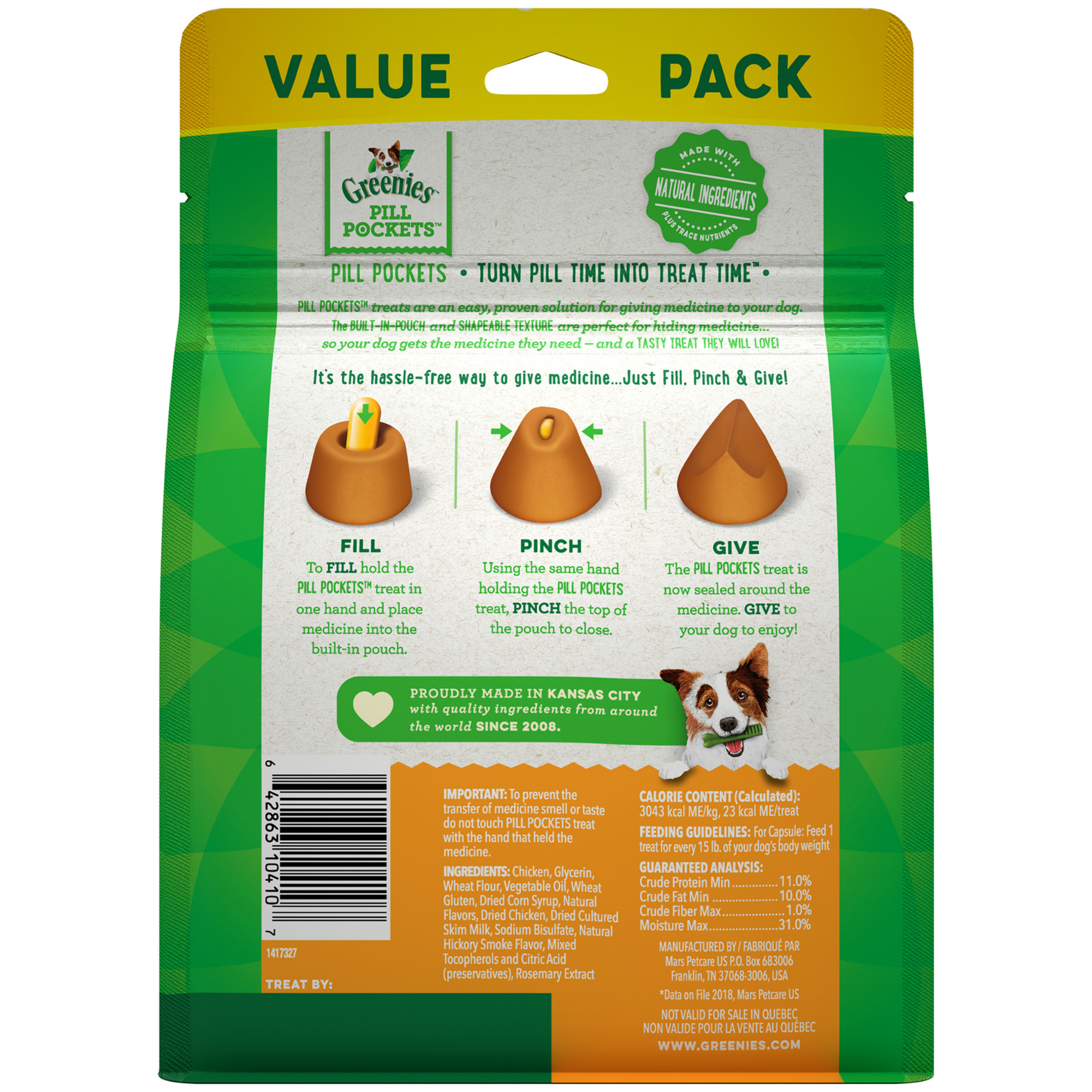 Greenies Pill Pockets Canine Chicken Flavor Dog Treats, 60 Capsules