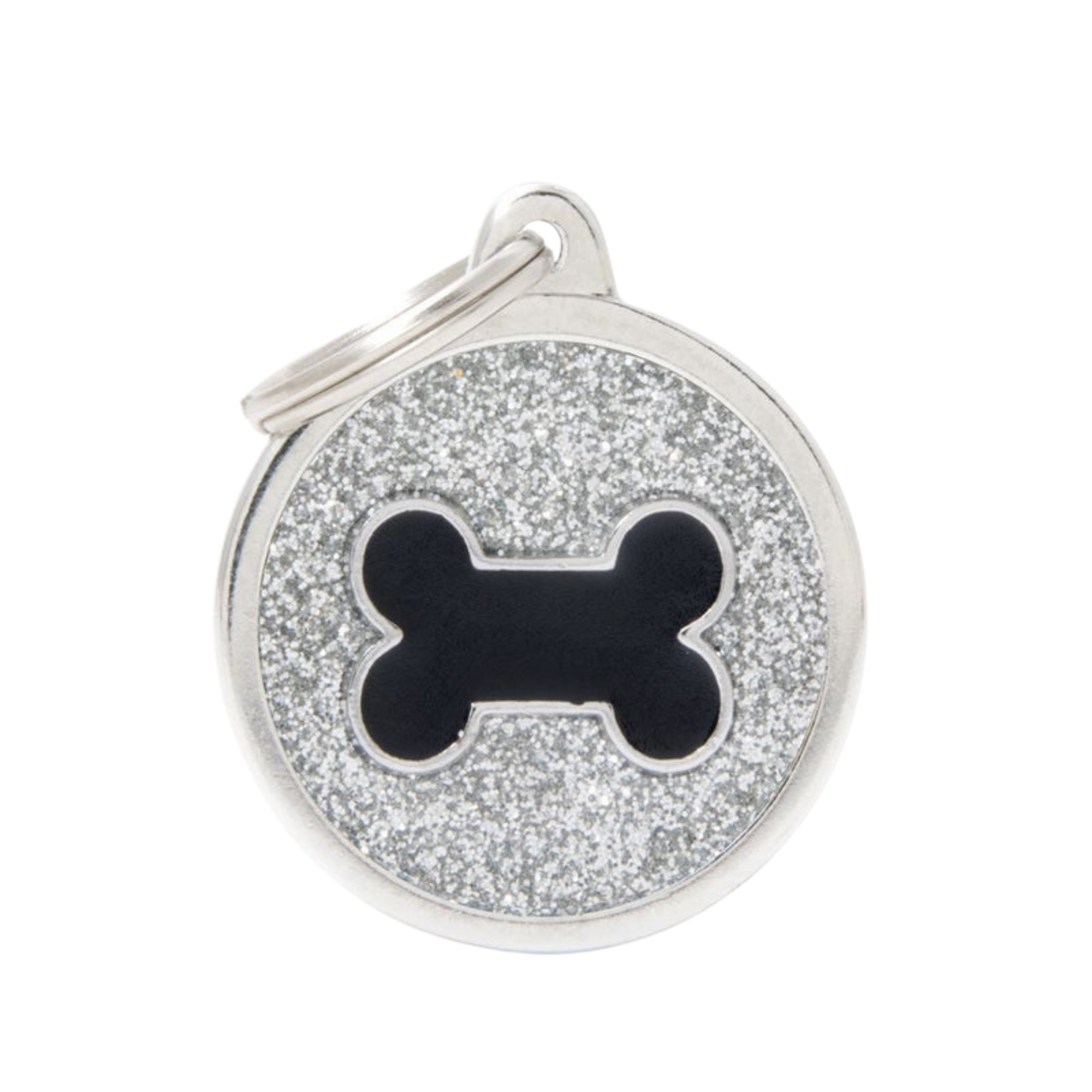MyFamily Shine Collection Circle Glitter Tag Silver with Black Bone