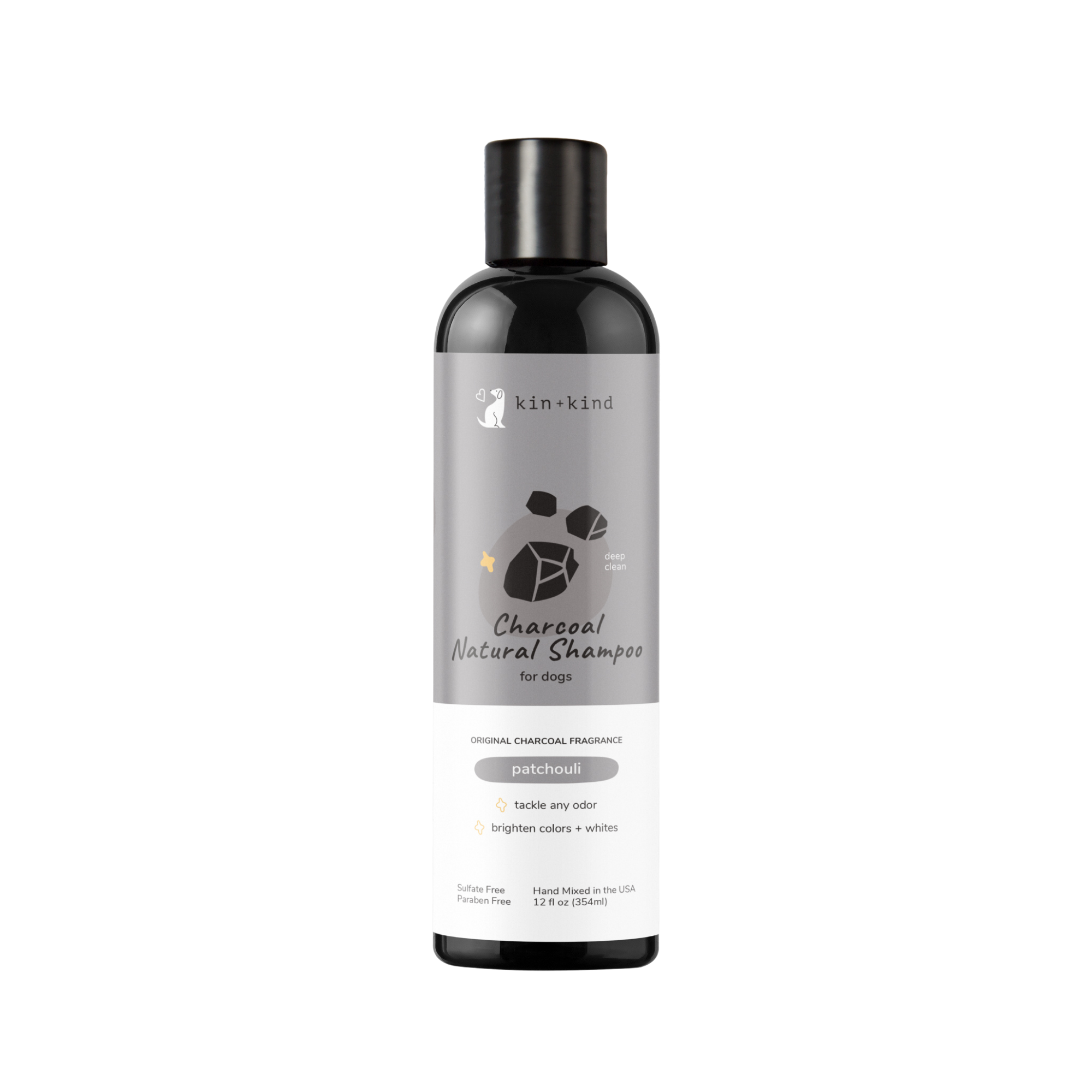 Kin + Kind Charcoal Deep Clean Natural Shampoo for Dogs Patchouli, 12 oz