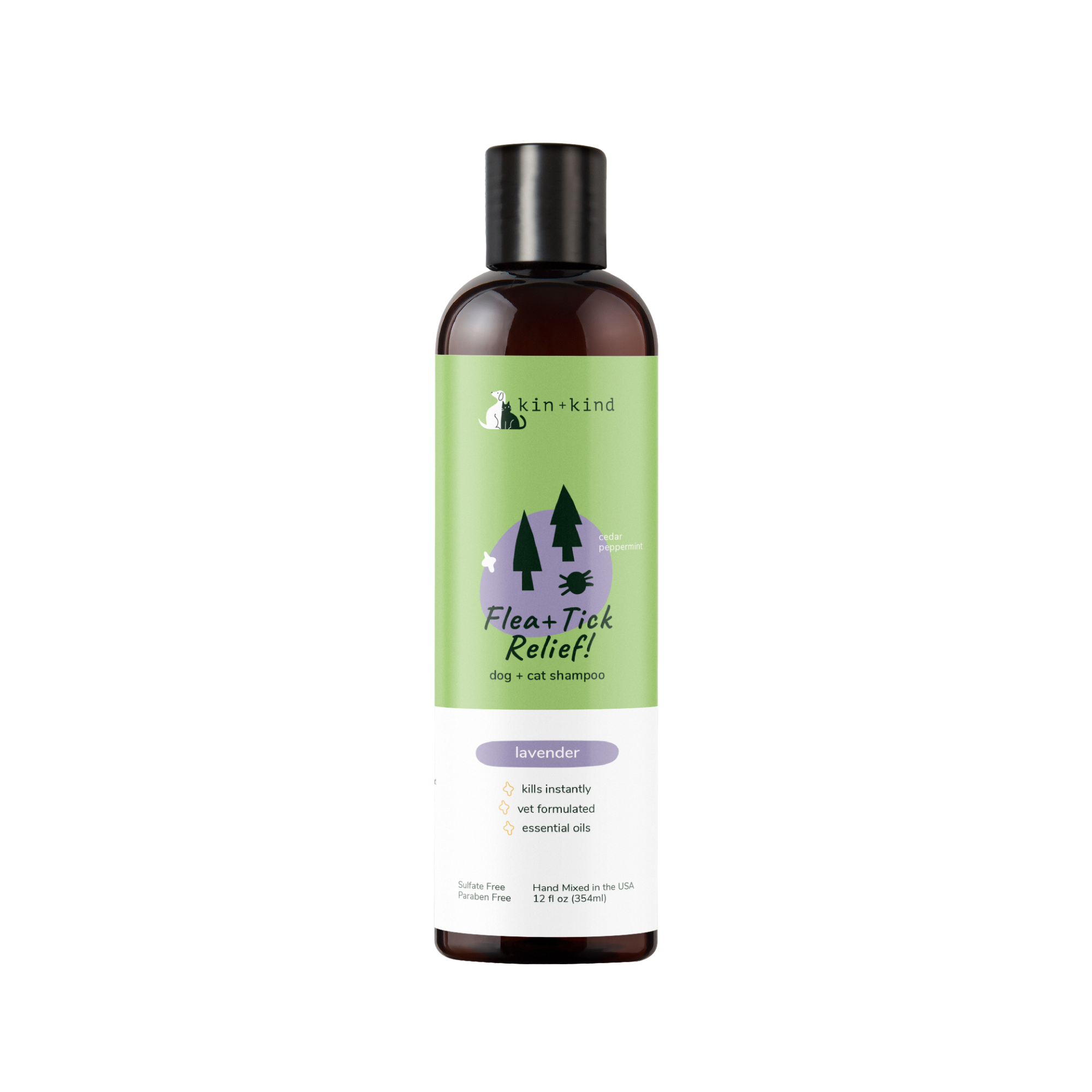 Kin + Kind Lavender Natural Flea & Tick Plant-Based Shampoo for Dogs & Cats 12 oz