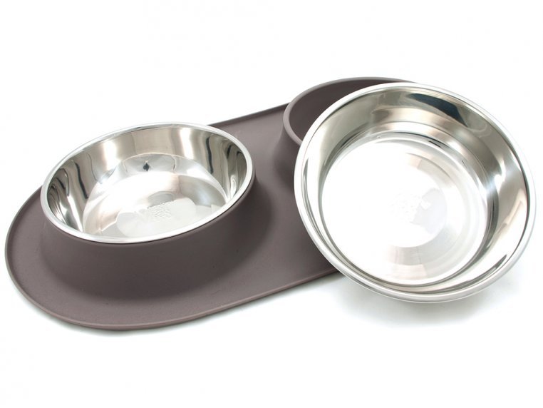 Messy Mutts Silicone Double Feeder Dog Bowl Gray