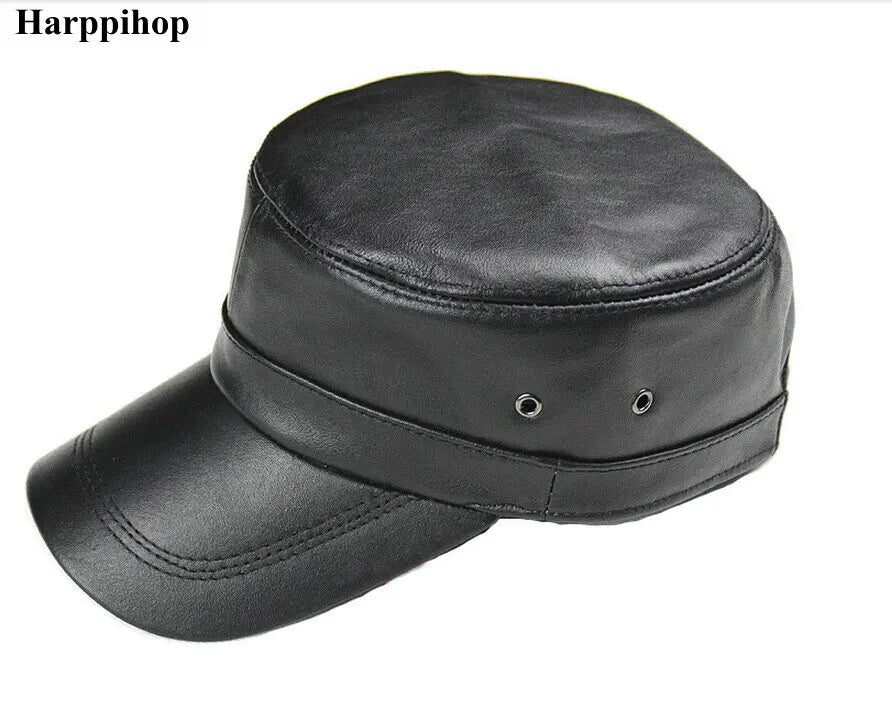 Genuine leather fur hat military hat general cadet cap baseball cap hat black sheepskin