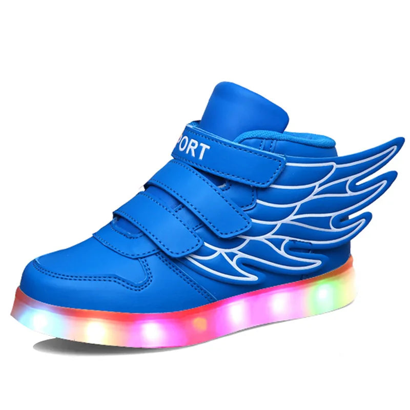 JawayKids Children Glowing Shoes with wings for Boys and Girls LED Sneakers with fur inside fun USB Rechargeable