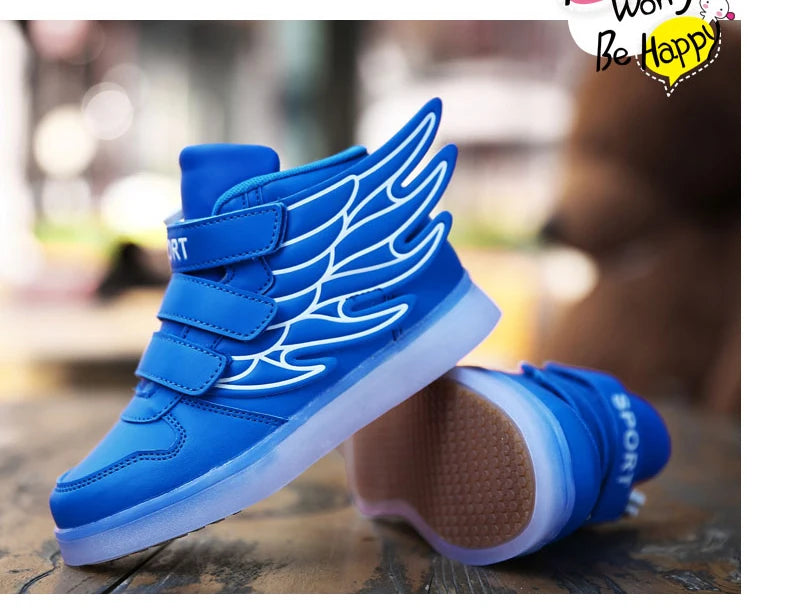 JawayKids Children Glowing Shoes with wings for Boys and Girls LED Sneakers with fur inside fun USB Rechargeable