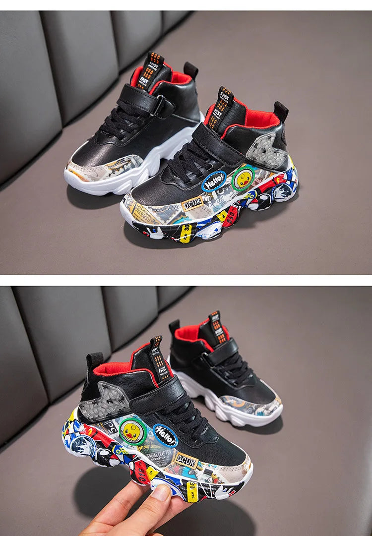 Children Sports Sneakers for Girls Kid Cartoon Graffiti Pattern Casual Shoes Boys Basketball chaussures de sport
