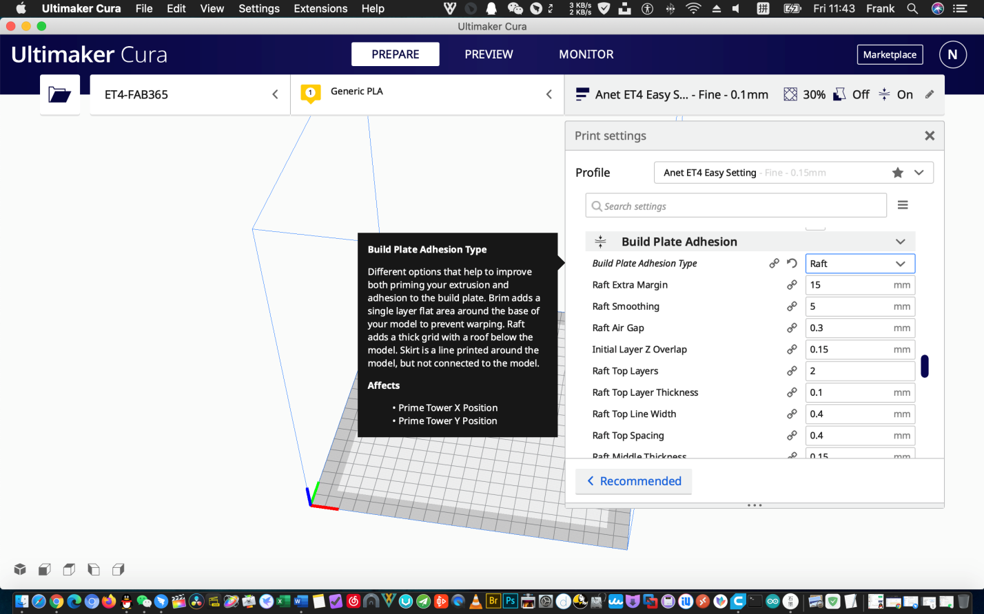 ET4 FAB365 Cura Setting Dashboard