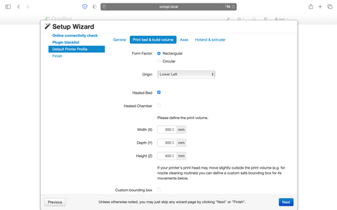 Set printing parameters on Octoprint