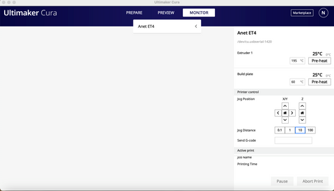 control 3d printer through cura