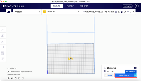 print via USB on cura